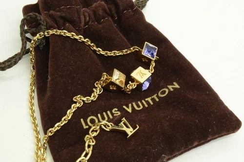 AUTHENTIC LOUIS VUITTON WHITE PURPLE GEMSTONE CUBE CHARM LOGO MONOGRAM NECKLACE (1 of 2)