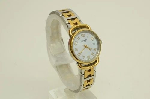 AUTHENTIC HERMES H LOGO BAND WATCH 23MM SS ROUND GP DATE STRIPE BEZEL CLIPPER (1 of 2)