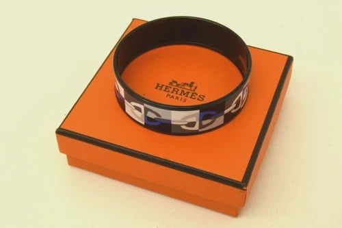 AUTHENTIC HERMES ENAMEL BRACELET BLACK BLUE WHITE LINKS BANGLE CUFF ACCESSORY (1 of 2)