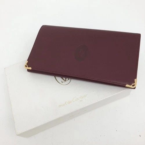 AUTHENTIC CARTIER BURGUNDY WALLET LEATHER DECOR LOGO GP CORNER BIFOLD COIN CASE (1 of 2)