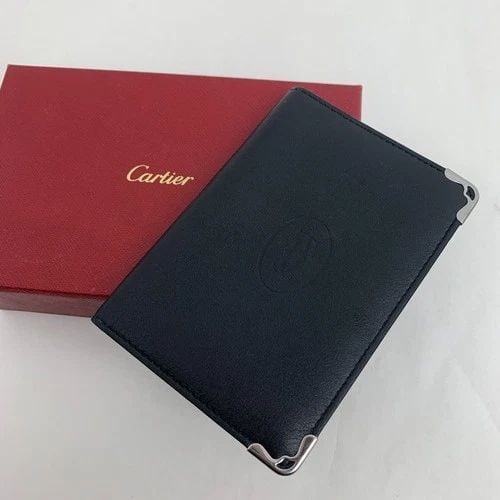 AUTHENTIC CARTIER BLACK BURGUNDY SLIM FOLD WALLET LEATHER MULTI POCKET SP CORNER (1 of 2)
