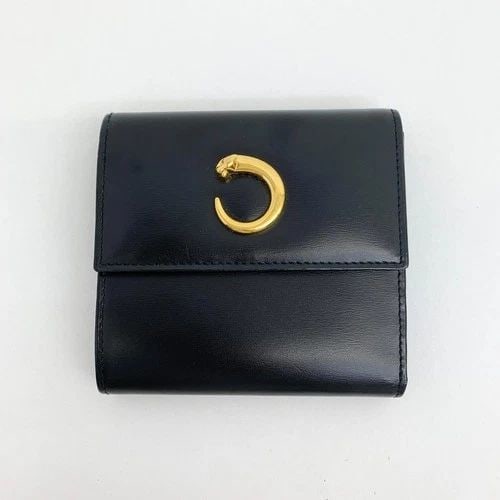AUTHENTIC CARTIER PANTAIL BLACK WALLET LEATHER PANTHER GP LOGO TRIFOLD COIN CASE (1 of 2)