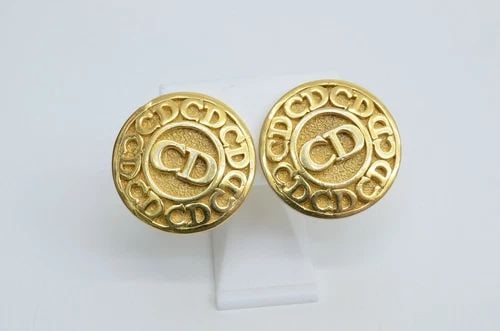AUTHENTIC CHRISTIAN DIOR CLIP ON EARRINGS VINTAGE CD LOGO GP JEWELRY ACCESSORY 2 (1 of 2)
