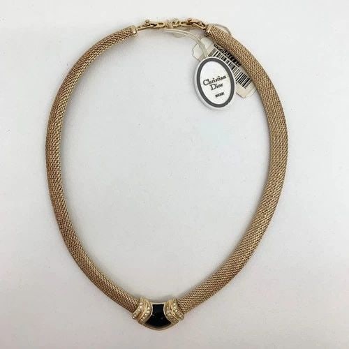 AUTHENTIC CHRISTIAN DIOR CHOKER NECKLACE GP RHINESTONE ENAMEL JEWELRY ACCESSORY (1 of 2)