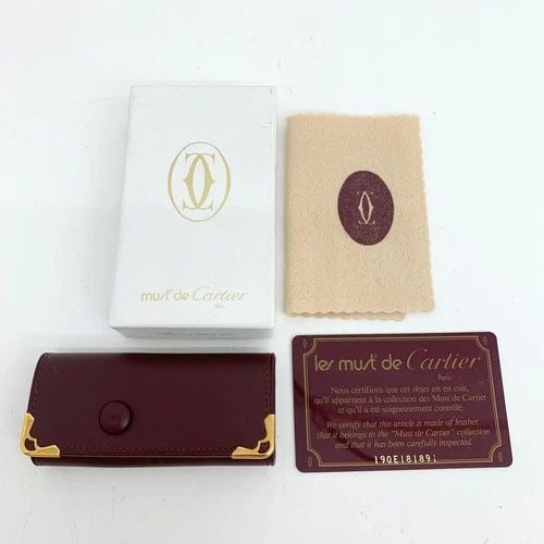AUTHENTIC CARTIER BURGUNDY LEATHER KEY RING WALLET LOGO GP VINTAGE CARD HOLDER 2 (1 of 2)