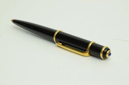 AUTHENTIC CARTIER BALLPOINT PEN BLUE SAPPHIRE C DECOR OFFICE DESK COLLECTIBLE (1 of 2)