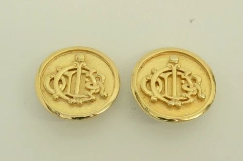 AUTHENTIC CHRISTIAN DIOR CLIP ON EARRINGS INSIGNIA GP CLASSIC ROUND GOLD JEWELRY: AUTHENTIC CHRISTIAN DIOR CLIP ON EARRINGS INSIGNIA GP CLASSIC ROUND GOLD JEWELRY Authentic Christian Dior Clip On Earrings Insignia GP Classic Round Gold Jewelry AUTHENTIC CHRISTIAN DIOR CLIP ON EARRI