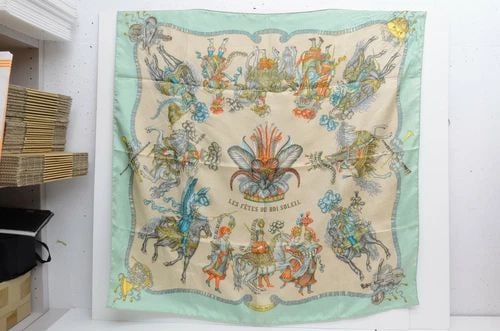 AUTHENTIC HERMES SILK SCARF LES FETES DU ROI SOLEIL AQUAMARINE DUCHENE VINTAGE (1 of 2)