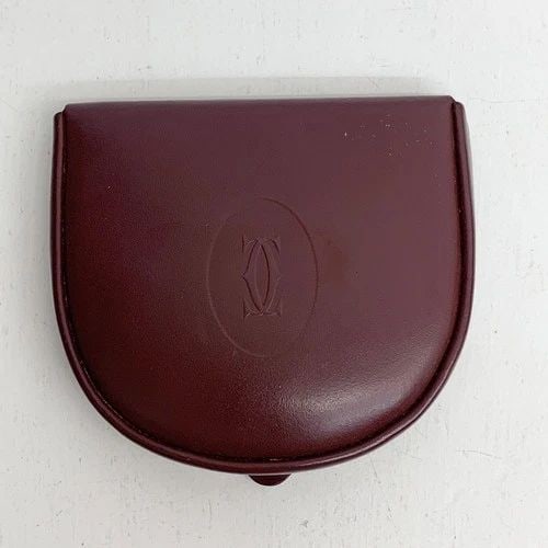 AUTHENTIC CARTIER VINTAGE LEATHER HALF CIRCLE COIN CASE WALLET BURGUNDY DECOR 4: AUTHENTIC CARTIER VINTAGE LEATHER HALF CIRCLE COIN CASE WALLET BURGUNDY DECOR 4 AUTHENTIC CARTIER VINTAGE LEATHER HALF CIRCLE COIN CASE WALLET BURGUNDY DECOR 4 Must de Cartier Double C Decor Zip Closu
