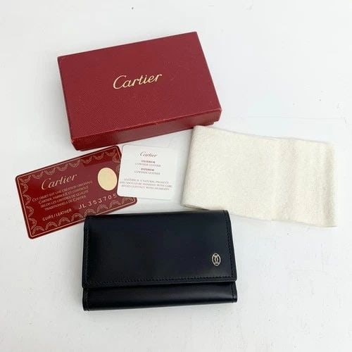 AUTHENTIC CARTIER KEY CASE BLACK SILVER 6 KEY RING SP VINTAGE LEATHER HOLDER (1 of 2)