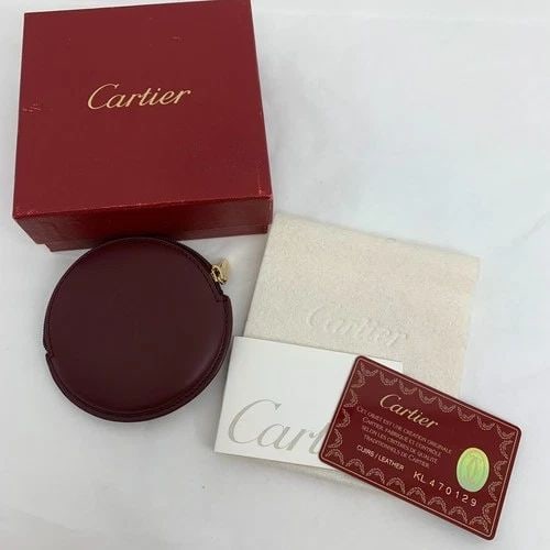 AUTHENTIC CARTIER VINTAGE LEATHER ROUND ZIP COIN CASE WALLET BURGUNDY DECOR LOGO: AUTHENTIC CARTIER VINTAGE LEATHER ROUND ZIP COIN CASE WALLET BURGUNDY DECOR LOGO AUTHENTIC CARTIER VINTAGE LEATHER ROUND ZIP COIN CASE WALLET BURGUNDY DECOR LOGO Must de Cartier Double C Decor Zip Clo