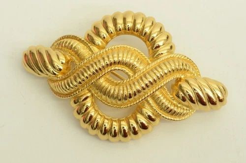 AUTHENTIC CHRISTIAN DIOR STRIPED ROPE LOOPING BROOCH GP PIN JEWELRY ACCESSORY (1 of 2)