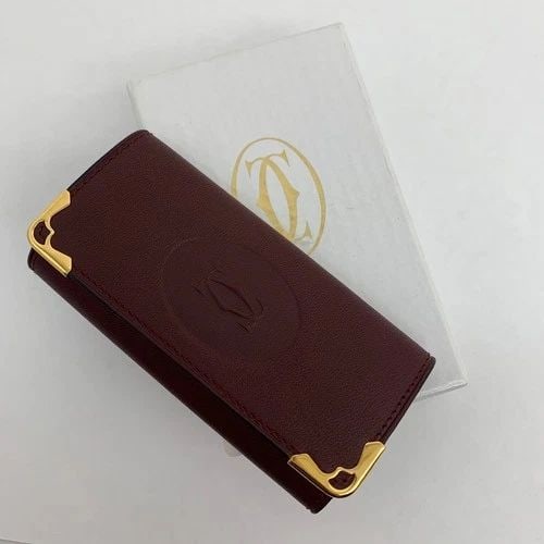 AUTHENTIC CARTIER BURGUNDY LEATHER KEY RING WALLET LOGO GP VINTAGE CARD HOLDER 2 (1 of 2)