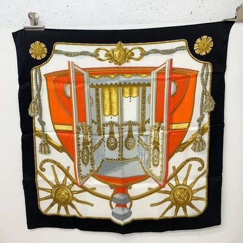 AUTHENTIC HERMES SCARF COACH BLACK WHITE PERRIERE CARRIAGE EQUESTRIAN 65CM SILK (1 of 2)