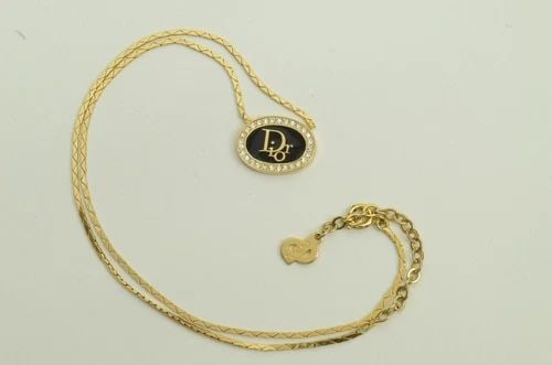 AUTHENTIC CHRISTIAN DIOR NECKLACE BLACK OVAL MONOGRAM LOGO GP RHINESTONE CHARM 1: AUTHENTIC CHRISTIAN DIOR NECKLACE BLACK OVAL MONOGRAM LOGO GP RHINESTONE CHARM 1 Authentic Christian Dior Necklace Black Oval Monogram Logo GP Rhinestone Charm 1 AUTHENTIC CHRISTIAN DIOR NECKLACE BLAC