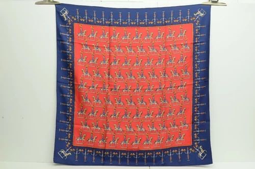 AUTHENTIC HERMES LES ARTIFICIERS VINTAGE SCARF 90CM SILK DUCHENE RED BLUE HORSE (1 of 2)