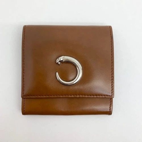 AUTHENTIC CARTIER VINTAGE LEATHER COIN CASE WALLET BROWN PANTAIL LOGO SP CLIP (1 of 2)