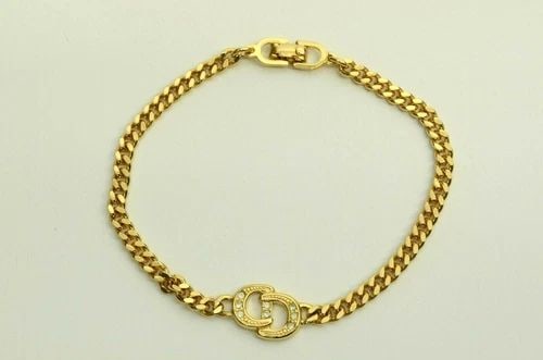 AUTHENTIC VINTAGE CHRISTIAN DIOR BRACELET CD LOGO RHINESTONE EMBLEM GP JEWELRY (1 of 2)