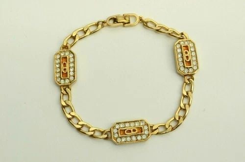 AUTHENTIC CHRISTIAN DIOR BRACELET CD LOGO RHINESTONE ORANGE OCTAGON GP JEWELRY (1 of 2)