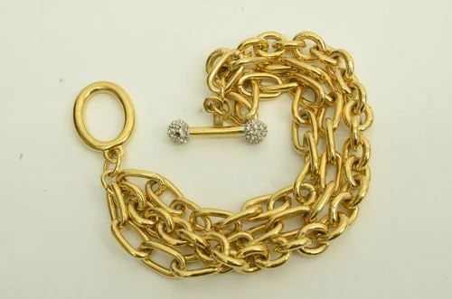 AUTHENTIC GIVENCHY GP TOGGLE LOOP BRACELET RHINESTONE BAR GOLD CHAIN JEWELRY (1 of 2)