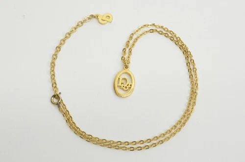 AUTHENTIC CHRISTIAN DIOR NECKLACE VERTICAL OVAL SIGNATURE GP CHARM CHAIN JEWELRY: AUTHENTIC CHRISTIAN DIOR NECKLACE VERTICAL OVAL SIGNATURE GP CHARM CHAIN JEWELRY Authentic Christian Dior Necklace Vertical Oval Signature GP Charm Chain Jewelry AUTHENTIC CHRISTIAN DIOR NECKLACE VERT