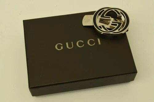 AUTHENTIC GUCCI LOGO SP BLACK MONEY CLIP SILVER PLATED FASHION ACCESSORY (1 of 2)