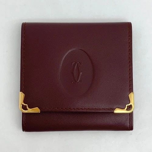 AUTHENTIC CARTIER BURGUNDY WALLET LEATHER DECOR LOGO GP VINTAGE FOLD COIN CASE 3 (1 of 2)