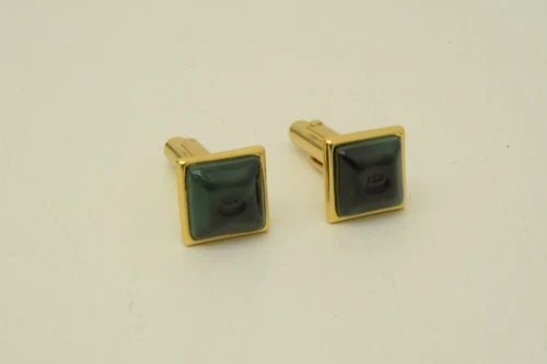 AUTHENTIC GUCCI CUFFLINKS GOLD PLATED SQUARE GREEN STONE FASHION ACCESSORIES (1 of 2)