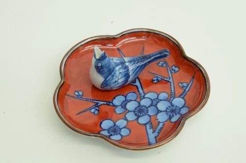 AUTHENTIC JAPANESE VINTAGE PORCELAIN INCENSE HOLDER BIRD TREE DISH COLLECTIBLE (1 of 2)