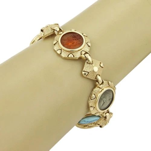 GOLD INTAGLIO BRACELET 14K YELLOW COLORED GEMS LINK BRACELET (1 of 2)