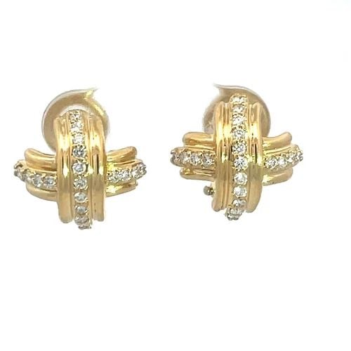 TIFFANY & CO. SIGNATURE X GOLD EARRINGS DIAMOND 18K YELLOW POST CLIP STYLE (1 of 2)
