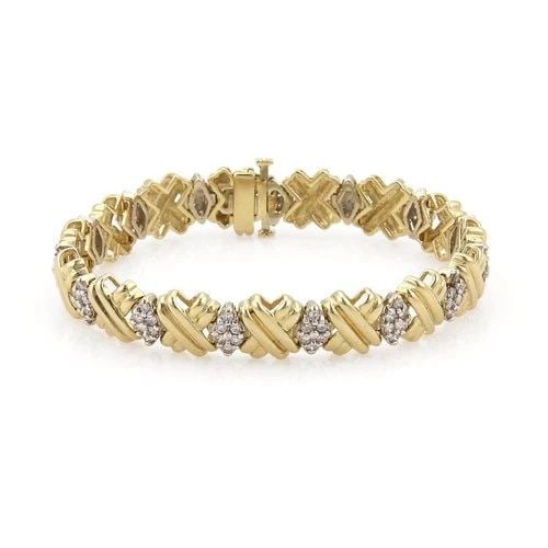 DIAMOND BRACELET 14K TWO TONE GOLD X LINK VINTAGE (1 of 2)