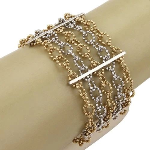 GOLD BRACELET 14K TWO TONE 4 ROWS BEADED STYLE WIDE DESIGN (1 of 2)