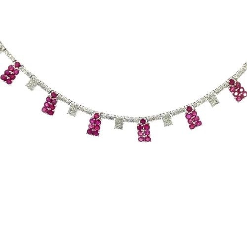 RUBIES DIAMOND GOLD COLLAR NECKLACE 14K WHITE POPCORN CHAIN (1 of 2)