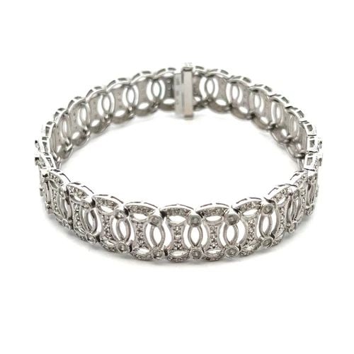 DIAMOND 14K GOLD BRACELET 1CT WIDE FANCY MILGRAIN LINKS (1 of 2)