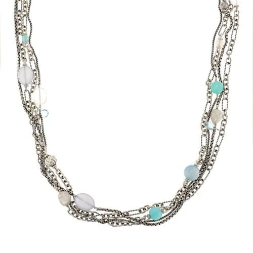 DAVID YURMAN CHAINS NECKLACE MULTICOLOR GEMS PEARLS STERLING SILVER 43"L: DAVID YURMAN CHAINS NECKLACE MULTICOLOR GEMS PEARLS STERLING SILVER 43"L David Yurman Multicolor Gems Pearls Sterling Silver 4 Strand Chain Necklace 43"L Description This remarkable authentic long nec