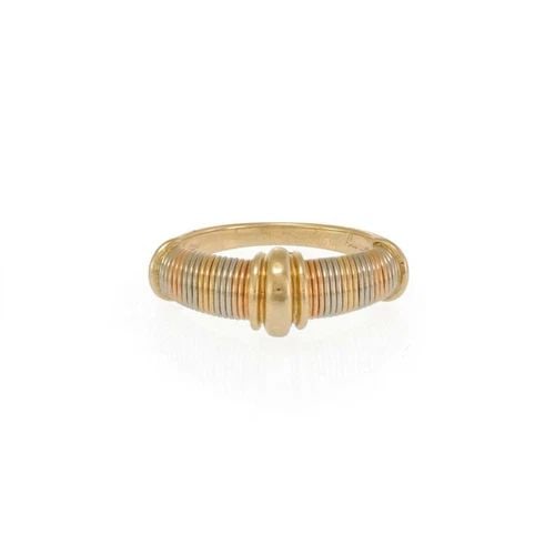 CARTIER 18K RING TRI-COLOR GOLD FINE WIRE WRAP FANCY BAND SIZE 50- US 5.5: CARTIER 18K RING TRI-COLOR GOLD FINE WIRE WRAP FANCY BAND SIZE 50- US 5.5 Cartier 18k Tri-Color Gold Fine Wire Wrap Fancy Band Ring Size 50- US 5.5 Description This elegant authentic band ring is by C