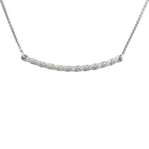 DAVID YURMAN CROSSOVER GOLD NECKLACE 18K WHITE DIAMOND TWIST BAR PENDANT: DAVID YURMAN CROSSOVER GOLD NECKLACE 18K WHITE DIAMOND TWIST BAR PENDANT This elegant David Yurman Crossover is a beautiful piece featuring a twist bar pendant set in the east west style with natural 