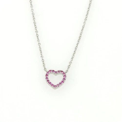 TIFFANY & CO. HEART PENDANT METRO PINK SAPPHIRE 18K WHITE GOLD W/CHAIN (1 of 2)