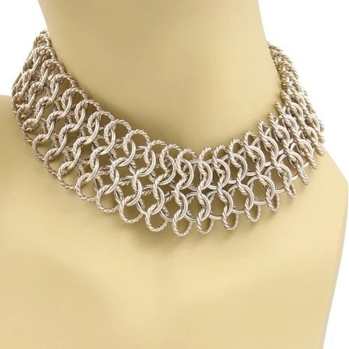 DAVID YURMAN CHOKER NECKLACE STERLING SILVER 18K GOLD MULTI CABLE RING WIDE: DAVID YURMAN CHOKER NECKLACE STERLING SILVER 18K GOLD MULTI CABLE RING WIDE David Yurman Sterling Silver 18k Gold Multi Cable Ring Wide Choker Necklace Description This is a beautiful authentic wide c
