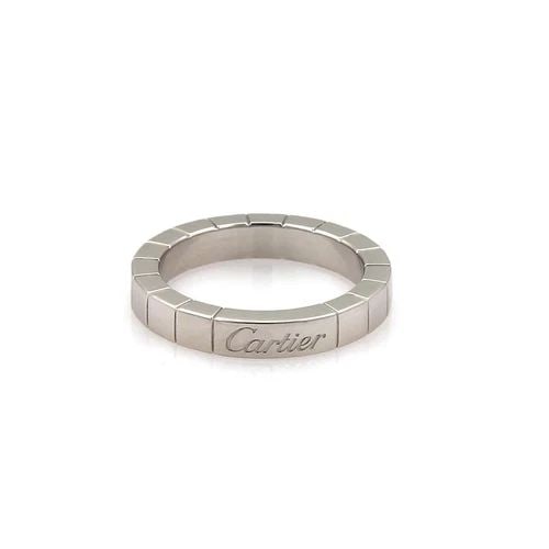 CARTIER LANIERES 18K WHITE GOLD 3MM WIDE BAND RING SIZE 48-US 4.5: CARTIER LANIERES 18K WHITE GOLD 3MM WIDE BAND RING SIZE 48-US 4.5 Cartier Lanieres 18k White Gold 3mm Wide Band Ring Size 48-US 4.5 Description Elite and authentic by Cartier, this lovely this ring is