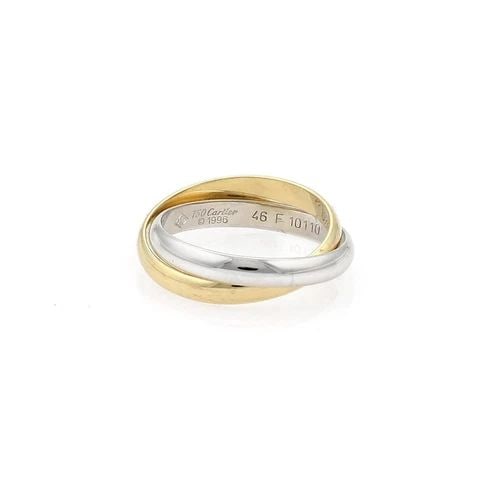 CARTIER 18K TWO TONE GOLD 2.5MM DOUBLE INTERLACED BAND RING SIZE 46-US 3.75: CARTIER 18K TWO TONE GOLD 2.5MM DOUBLE INTERLACED BAND RING SIZE 46-US 3.75 Cartier 18k Two Tone Gold 2.5mm Double Interlaced Band Ring Size 46-US 3.75 Description An authentic double interlaced band 