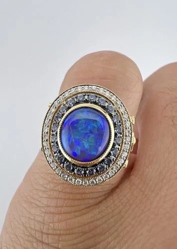 KARIN TREMONTI ETRUSCAN 18K YELLOW GOLD AUSTRALIAN BLACK OPAL & DIAMOND RING (1 of 2)