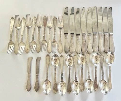 GEORG JENSEN DENMARK CONTINENTAL ANTIK STERLING SILVER FLATWARE 31PC SERVING SET (1 of 2)