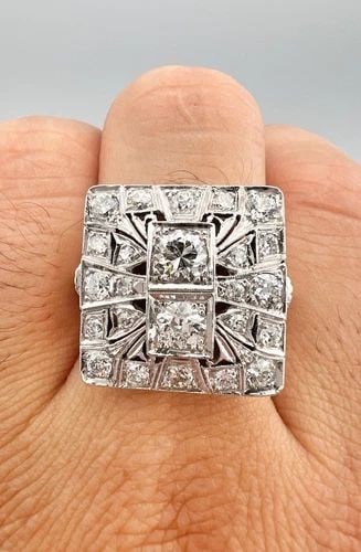 MASSIVE ART DECO 14K WHITE GOLD 2.75TCW OLD EUROPEAN CUT DIAMOND FILIGREE RING (1 of 2)