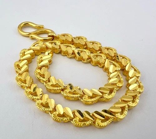 ANTIQUE 24K .999 YELLOW GOLD DIAMOND CUT HEART LINK BRACELET 11.6G -7 3/8" (1 of 2)