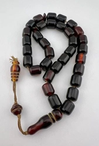 ANTIQUE CHERRY AMBER BAKELITE FATURAN PRAYER BEADS NECKLACE 63.5 GRAMS MISBAHA (1 of 2)