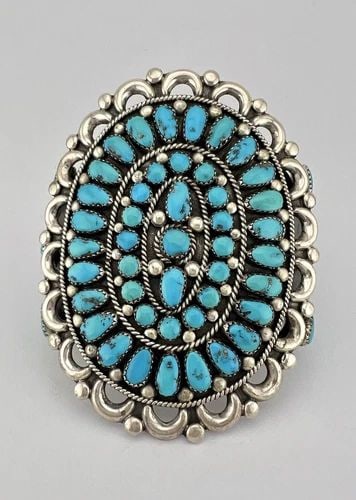 3.5" FANNIE ONDELACY ZUNI STERLING LONE MOUNTAIN TURQUOISE CUFF BRACELET 90.6G (1 of 2)