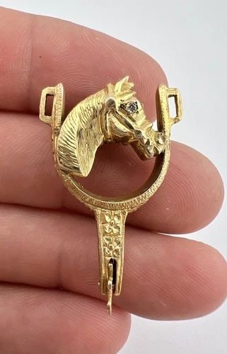 VINTAGE REAL YELLOW GOLD SPUR & HORSE DIAMOND COWBOY WESTERN ENGRAVED BOLO TIE (1 of 2)