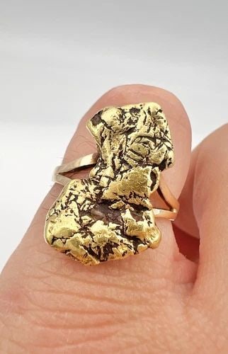 VINTAGE 14K YELLOW GOLD & HIGH KT REAL 20K ALASKAN NUGGET FREE FORM RING 7.5G (1 of 2)